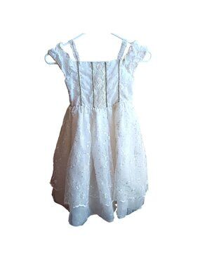 Girls White Lace Dress With Sequins & Floral Embroidery Size 3 By Fatima
